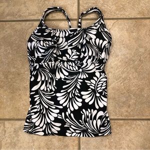 Merona Black and White Floral Print Tankini Top
